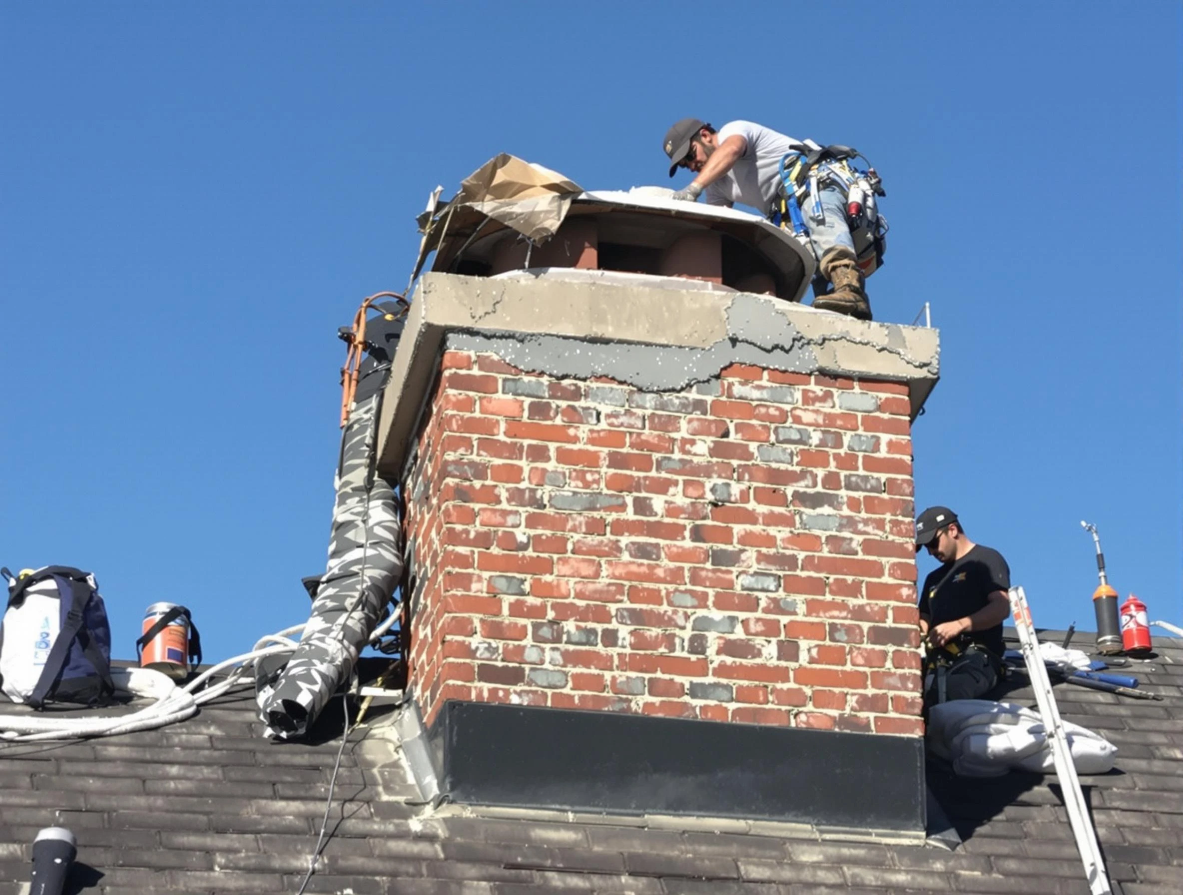 Fort Lupton Chimney Sweep installing a custom chimney crown in Fort Lupton, CO