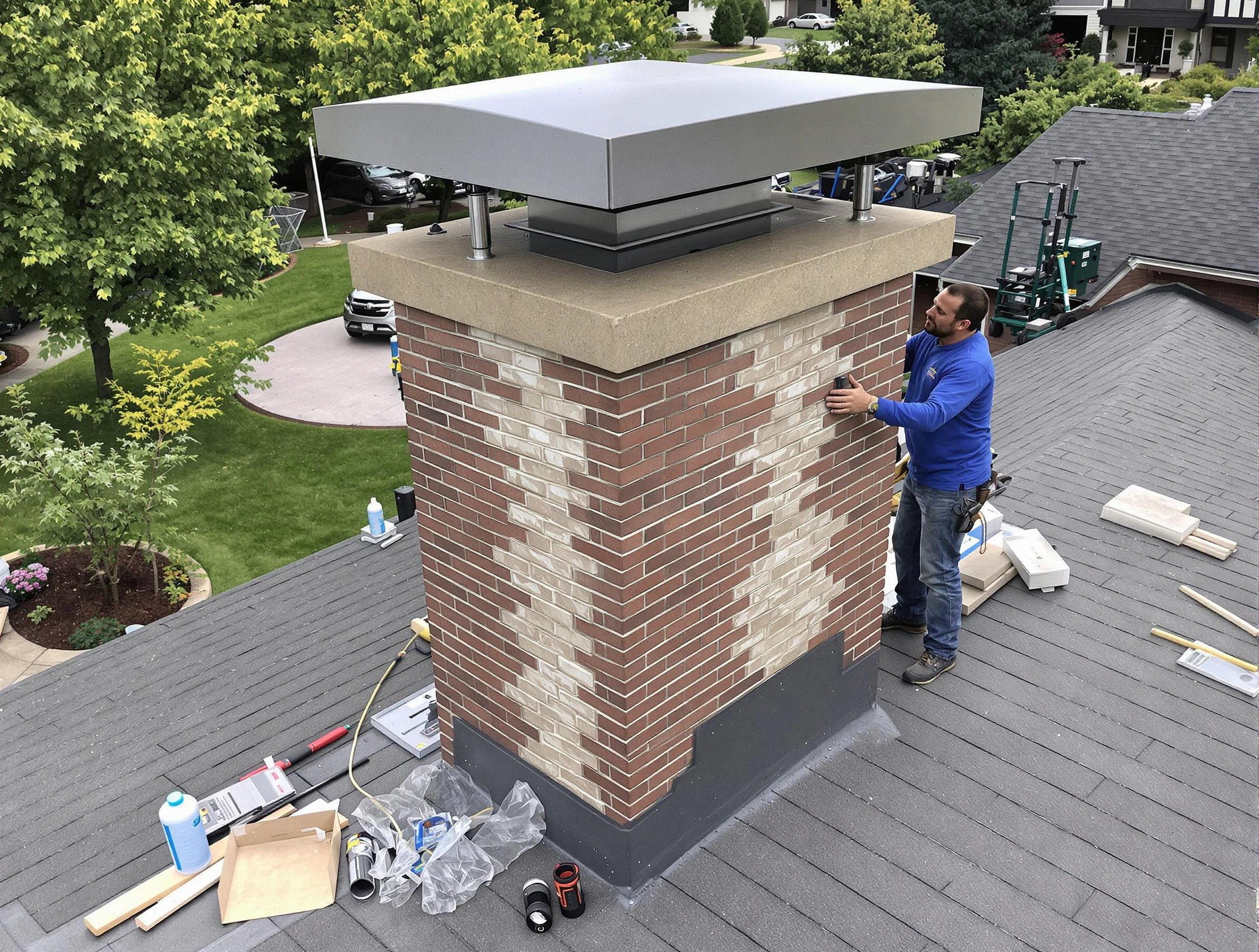 Fort Lupton Chimney Sweep team working on a custom chimney remodel in Fort Lupton, CO